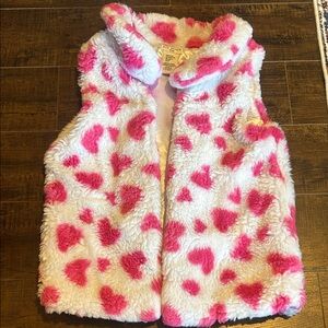 Max Studio Kids White Faux Fur Vest with Pink Heart Accents